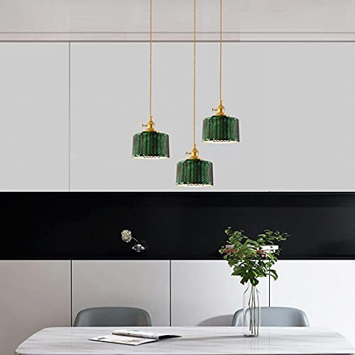 Kronleuchter Pendelleuchte LED Esszimmer Vintage Dunkle Grün Glas Esstisch Lampe Hängelampe Rund Retro Loft Rustikal Industrial Design Decke Beleuchtung Küchen Büro Wohnzimmer Verstellbar (3-flammig)