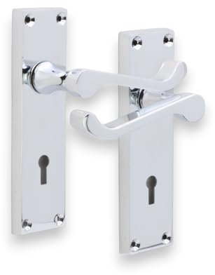 Infinity Decor® Victorian Scroll Lever Door Pull Handles on Backplate – Polished Chrome Internal Door Lock Handles with 155x41mm Backplate