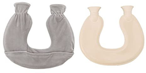 Neck Hot Water Bag, 1 Liter U Shaped Rubber Hot Water Bottle with Cover for Neck Pain Relief, 14.3 x 12.4 (Gray)