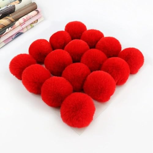 SYSUII 15 stycken 8 cm fuskpäls pompon pälstofs fuskpäls pompon pom boll gör-det-själv päls pom poms för kvinnor flickor mössor beanies väska juldekoration nyckelring dekoration – röd