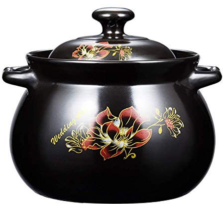 Patrón de Flores Olla de Barro Olla de Barro Olla con Tapa Olla Resistente al Calor para cocción Lenta Cacerola Ovalada de cerámica Quart-Black||1.65L (Black 7L)