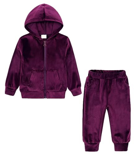 amropi Filles Survêtement en Velours Sweatshirt à Capuche et Jogging Pantalon Ensemble Violet,11-12 Ans