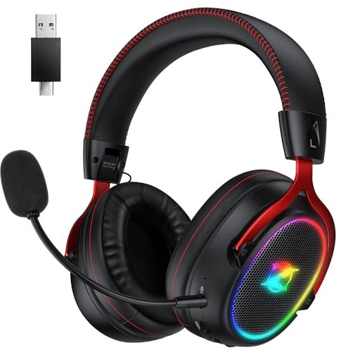 Cascos Gaming Inalámbricos para Ps4/Ps5/PC, Auriculares Gaming Inalámbricos con Micrófono 2.4GHz + 5.3 Bluetooth de Baja Latencia, Cascos Wireless con Sonido Envolvente Estéreo 7.1, Duración 40+