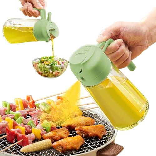 2-in-1 Oil Dispenser and Sprayer 16oz/470ml for Cooking, Kitchen, BBQ - Spray Bottle for Air Fryer, Salad (Green)
