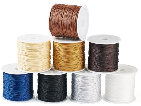 Craftdady 8 rullar 0,8 mm nylon smyckessnöre satinsnöre siden flätade rep kinesisk knut tråd för pärlsnöre smyckestillverkning gör-det-själv halsband armband hantverk