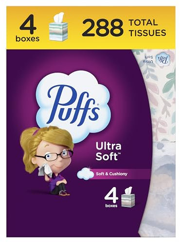 Puffs Ultra Soft Facial Tissues, 4 Mega Cube Box, 72 Facial Tissues Per Box