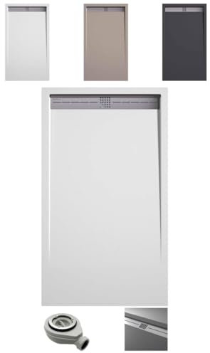 EL BAÑO MODERNO Plato de Ducha Antideslizante Resina. Plato Ducha Resistente Agentes Químicos. Plato Ducha Antibacteriano. Rejilla Desagüe Ducha y Válvula Sifón Plato Ducha (Blanco, 100x70)