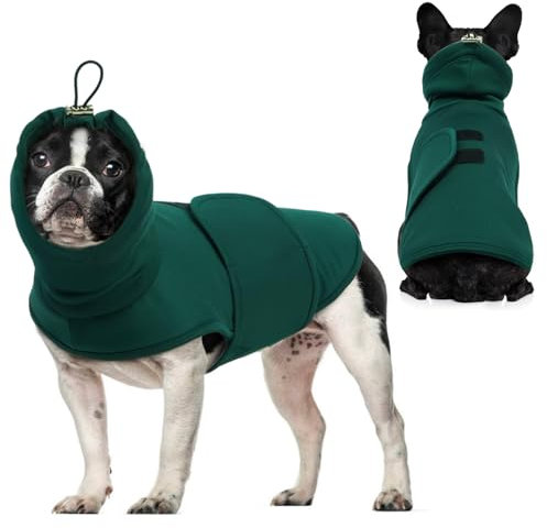 Hjyokuso Beruhigungsweste Für Hunde, Gehörschutz Hund L, Hundemantel Für ängstliche Hunde, Gehörschutz Hund Feuerwerk, Gewittern, Reisen, Hundepullover Mit Beruhigender Kapuze und Ohrenschutz - Grün