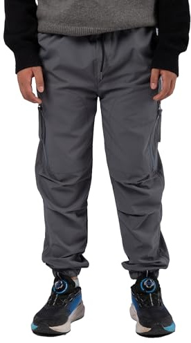 SERENYOU Boys Softshell Pants Cargo Trousers Kids Trekking Joggers Grey 12-13 Years, Size 160