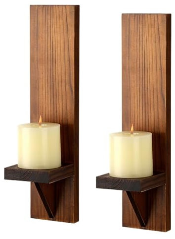 Candelabros De Pared Juego de 2 candelabros de Pared de Madera, candelabros rústicos for Velas de Pared de salón, candelabros de Madera for Montaje en Pared para BañO(Brown)