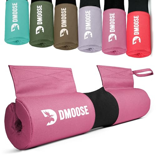 DMoose Fitness Barbell Pad for Hip Thrust, Squat & Lunges - Non-Slip Thick Foam Cushion for Neck and Back Support with Two Straps - Hip Thrust Pad for Leg Day - Fits All Olympic Bars (Pink)