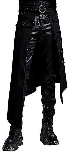 Pantalón de jogger para hombre, estilo casual. Pantalón de hombre tendencia rock punk cenizas góticas. Vestido punk asimétrico de media manga, Negro , M