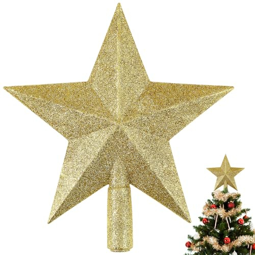 Toyvian Adorno Navideño de Estrella para Árbol, Adorno de Estrella Brillante Cinco Puntas con Forma Pentagrama Hueco para Decoración Interiores, Oficinas, Navidad Y Año Nuevo.