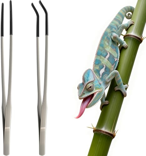 2 Pcs Extra Long Stainless Steel Reptile Feeding Tongs 10.6 IN with Soft Rubber Tip – Straight & Curved Tweezers for Bearded Dragon, Tank Accessories, Lizards, Terrarium, Aquarium, Leopard Gecko