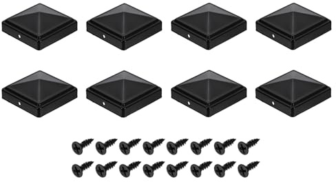 sourcing map 8Pcs Fence Post Caps, 80mm/3.15-inch Square Column Cap, Waterproof Iron Pyramid Post Cap Cover with Screws Fit for Metal Wood Fence Deck Mailbox Patio, Black