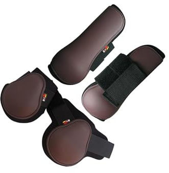 ICDKOYK Juego de Protectores de tendón para menudillo de Caballo, Botas Protectoras para Patas Jum, Talla L, marrón