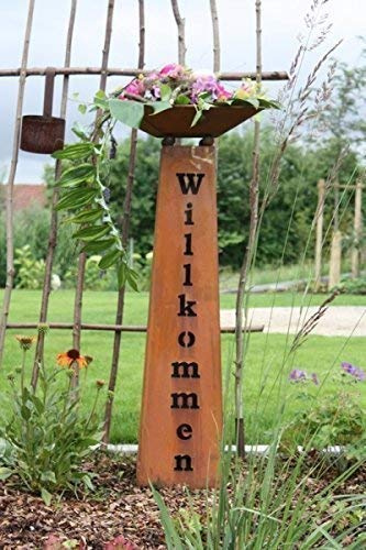 Rostikal Rust Déco Colonne Bienvenu (E) 1,10 M avec Pot de Fleurs Rouille Noble Décoration de Jardin Vintage
