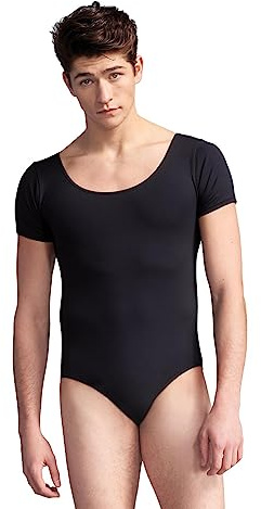 Capezio Men's Tactel Short Sleeve Leotard, Black, Small