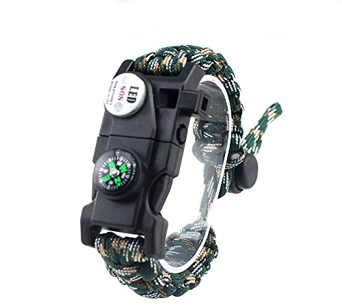 Adjustable Survival Bracelet, 7 Core Paracord 20 in 1 Emergency Sports Gear Set Outdoor Survival Kit with LED SOS Light, Compass, Rescue Whistle, Fire Starter Multi-Tool for Wild Adventures