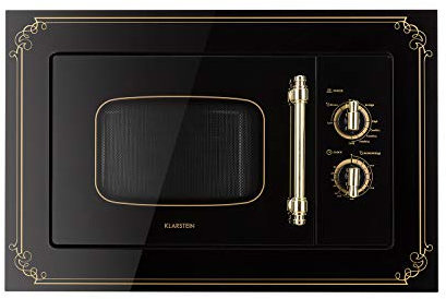 Klarstein Victoria 20 - microonde montabile, design retrò, 20 L, 800 W microone/1000 W griglia, 3 funzioni griglia/microonde combinate, Acciaio inox, Include telaio di montaggio, nero