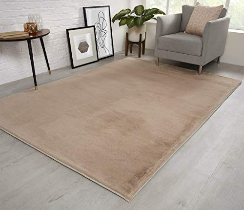 NATURAL FAUX RABBIT FUR Rug Ultra Soft Plush Extra Large Animal Rugs Living Room Wool Shaggy Fluffy 26mm Thick Pile Height Modern Area Rugs - (Light Beige Mink, 200cm x 290cm (6.6ft x 9.5ft))