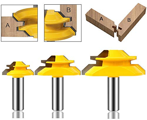 LEATBUY 45°Lock Miter Router Bit Tongue and Groove Set,1/2 Inch Shank Wood Milling Cutter Drilling Carbide Tool for Door Table Cabinet Shelve Wall DIY Woodwork (F-A2)