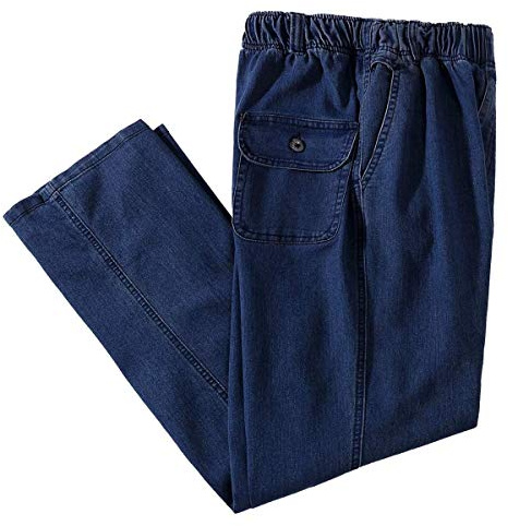 Ylingjun Mens Elastic Waist Jeans Casual Loose Fit Pull on Jeans Denim Pants (Dark Blue, 44W x 32L)