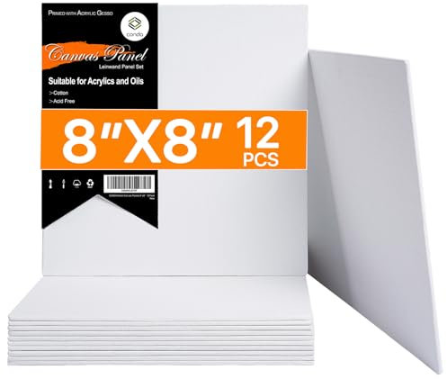 Conda 20 x 20cm Malkarton Leinwand 12 Stücke Künstler Qualität säurefreie Leinwand Board für Acryl, Ölfarben, Kinder, Künstler,100% Säurefreie Baumwolle