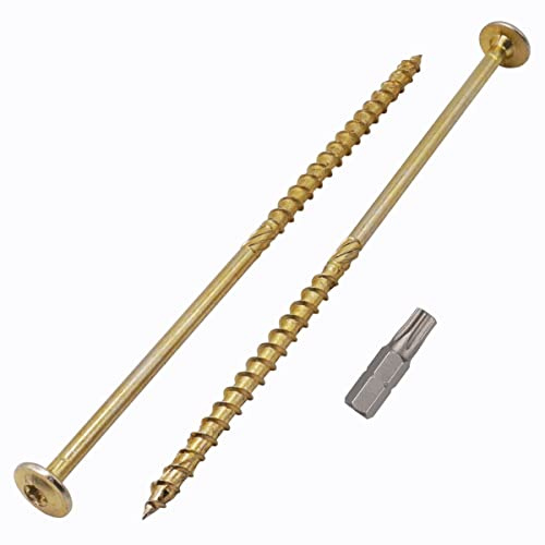 Confezione da 20 viti per legno gialle in acciaio zincato da 6,0 x 160 mm, con testa Torx, testa sottile, viti per legno, parzialmente filettate (20, 6,0 x 160 mm)