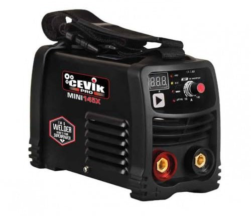 CEVIK PRO CE-MINI145X - Mini Soldador Inverter MMA Máscara de Soldadura y Portaelectrodo - 140A 60% 230V - Electrodos hasta 3.25mm - Display Digital - Conectable a Generador - Soldara Portátil