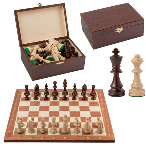 Master of Chess Turnier-Schach-Set aus Holz mit Teilen, 48 cm, handgefertigt, eingelegt, tragbares Schachbrettspiel für Erwachsene und Kinder, mit Stunton-Nr. 5 Teilen in Schachbox