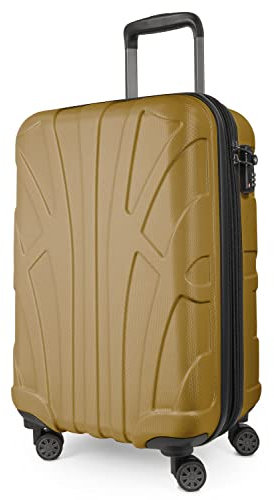 suitline - Handgepäck Bordgepäck Koffer mit Laptoptasche und Erweiterung, Business Trolley, TSA, 55 cm, ca. 38 Liter, 100% ABS Matt, Herbstgold