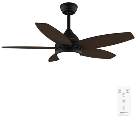 Cecotec - Ventilateur de Plafond avec Lumière EnergySilence Aero 4200 Black&DarkWood - 53 W, Diamètre 106 cm, Lampe LED 3 Teintes, Minuterie, 3 Vitesses, 5 Pales, Mode Été/Hiver