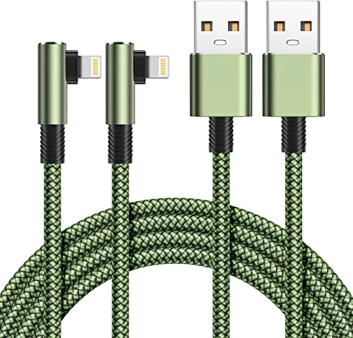 Yosou Câble iPhone [2m/Lot de 2] Cable Chargeur iPhone Angle droit 90 Degrés Certifié MFi Câble Lightning Nylon Tressé Cordon Fil Chargeur Rapide pour iPhone 14 13 12 11 Pro Max XS XR X 8 7 SE,iPad