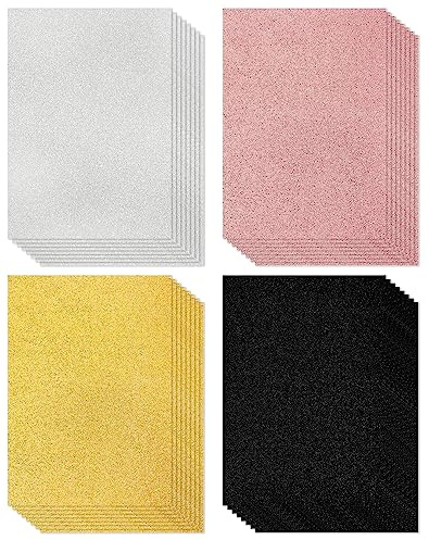 Cinvo Confezione da 32 fogli di carta glitterata, formato A4, spessore 250 g/m², carta colorata scintillante, per Cricut, scrapbook, poster, feste(21,6 x 27,9 cm, 4 colori classici)