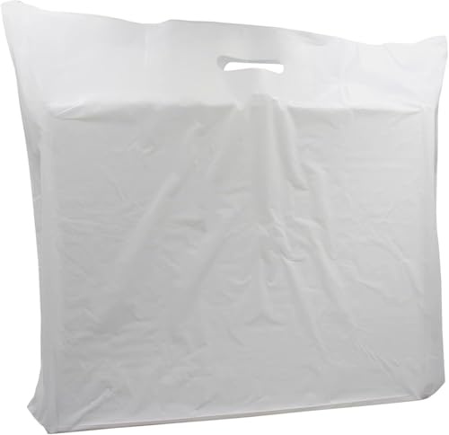 100 x White Patch Handle Carrier Bags Durable and Reusable - Versatile Carry Bags for Retail, Boutiques, Clothes, Jewellery, Gifts and Shopping Bags (XTRA LARGE - 22x18+3)