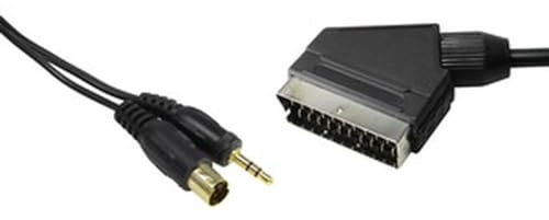 Levitantes Adaptador Mini-Din 4P + Jack + Euro para conexión de PC a TV/VIDEO, ideal para transferir audio y video.