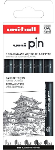 Uni-ball Estuche PIN de 5 piezas de marcadores calibrados 0,1 a 0,9mm color negro SET CLÁSICO I