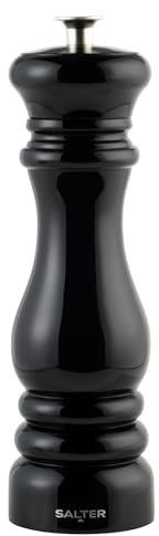 Salter BW13676EU7 Chester Moulin à poivre – Moulin à épices noir classique, mouture en céramique, grossier réglable, fin à grossier, salières manuelles, bouchon supplémentaire inclus, noir