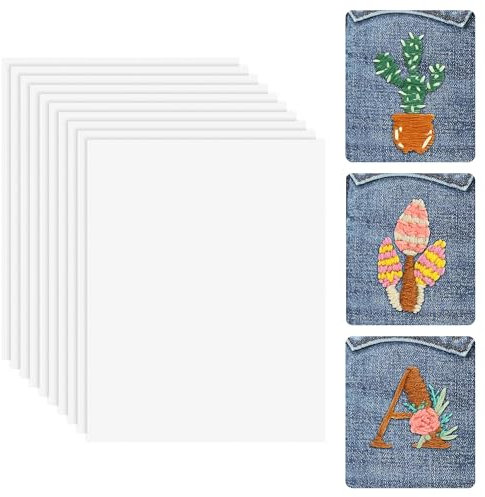 EUIOOVM 10 stück A4 Wasserlösliches Stickvlies, Stickvlies Wasserlöslich Selbstklebend Bedruckbare Stickereipapier, Stickvlies Selbstklebend für Drucken Handbemalt Bestickt Handbemalt Stickvorlagen