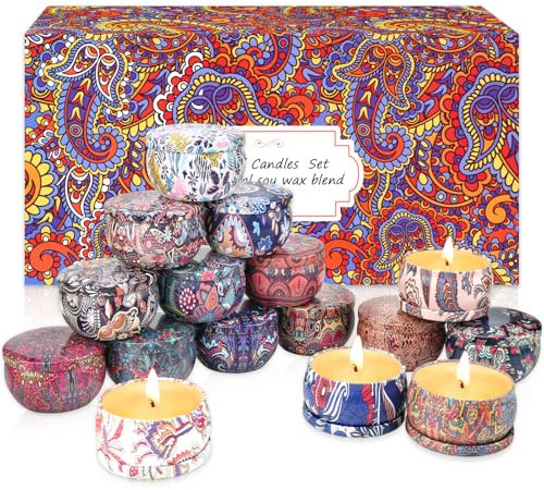 Duftkerzen Geschenke für Frauen -16 Duftkerzen Geschenkset für Frauen, Aromatherapie NatüRliches Sojawachs Kerzenset, 2.5 OZ Tragbare Duftkerzen Set für Stressabbau, Entspannung des KöRpers