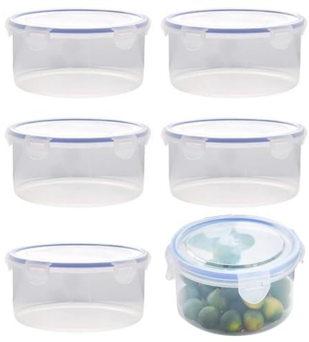 Lot de 6 boîtes de conservation alimentaires rondes 300 ml, hermétiques, avec couvercles à clip pour fruits, yaourt et collations