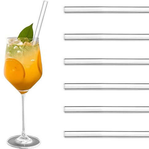UZYXC QGK 6 Cannucce Riutilizzabili Set, Cannucce Vetro Lunghezza 20 cm,Cannuccia Riutilizzabile di Vetro,Sostituire Cannucce Plastica,Senza BPA,Lavabili in Lavastoviglie per Cocktail o Bere