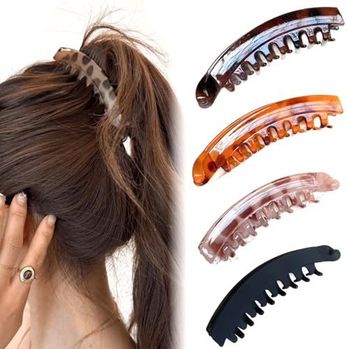 WUBAYI Paquete de 4 pinzas grandes para el pelo de cola de caballo alta para mujer, soporte antideslizante vintage para cabello grueso, clip duradero para cabello grueso para peinado diario a la moda
