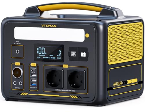 VTOMAN Jump 600X Tragbare Powerstation 600W - 299Wh Solar Generator LiFePO4 Batterie Stromgenerator Mobile mit 2x 600W (1200W Spitze), Erweiterbare Kapazität für Camping Wohnmobil Notfall