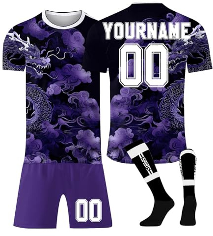 Maillot de Foot Personnalisé Enfant et Adultes avec Nom Numéro de L'équipe Garçon Vêtements Football Tee Shirt Short avec Chaussette Ensemble Gifts