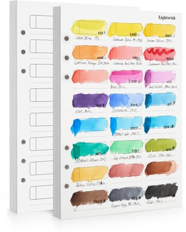 LIGHTWISH Akvarellpapper A5 bulkmaterial, 100 % bomull, varmpressning, 300 g/m²/140 lb, totalt 40 ark, 24 fält, perforerat, utbytbart papper för akvarell, gouache 23 cm x 18 cm