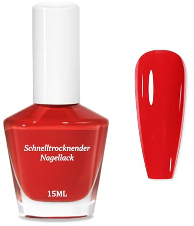 15 ml nagellack röd, snabbtorkande nagellack med krämig finish, enhetlig glans, snabbtorkande, långvarigt giftfritt nagellack för gör-det-själv-manikyr hemma, utan UV-lampa, färglack (röd)