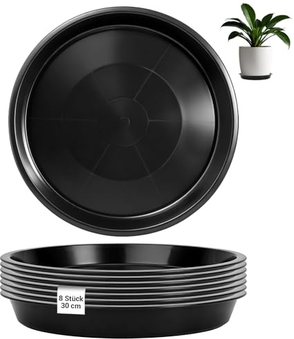 8 stycken blomkrukor underlägg plastunderlägg blomkruka av Ø 30 cm | Växt underlägg runda, svarta växter underlägg för blomkrukor inomhus och utomhusväxter