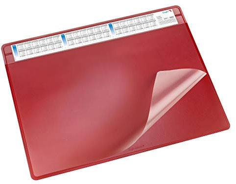 Läufer 47654 Durella Soft Schreibtischunterlage mit transparenter Auflage und Kalender, rutschfeste Schreibunterlage, Zubehör für Schreibtisch, 50 x 65 cm, rot